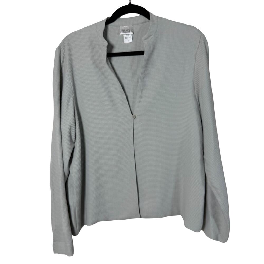 **Eileen Fisher Gray Textured Rayon Cardigan Jacket M Made USA**